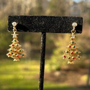HOLIDAY🎄🎄EISENBERG ICE Gold Swarovski Crystal Dangle Tree EARRINGS